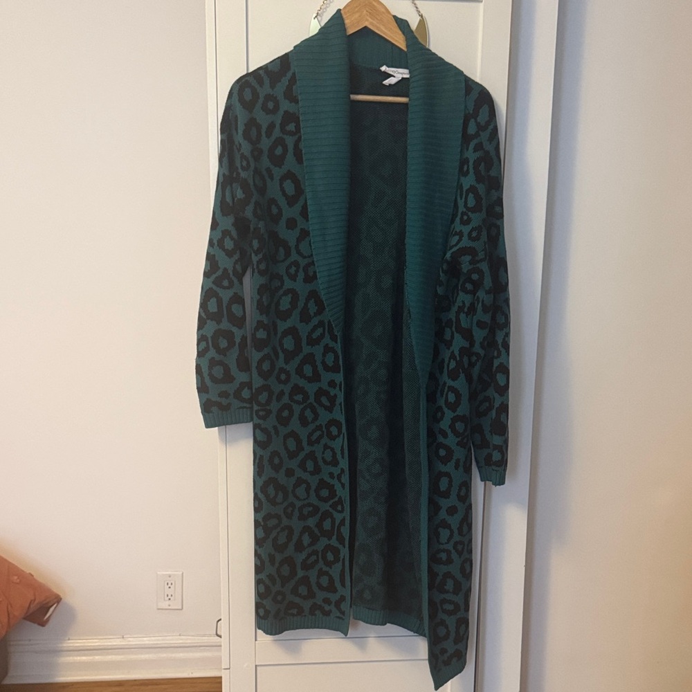 BCBGeneration Teal and Black Leopard Print Cardigan